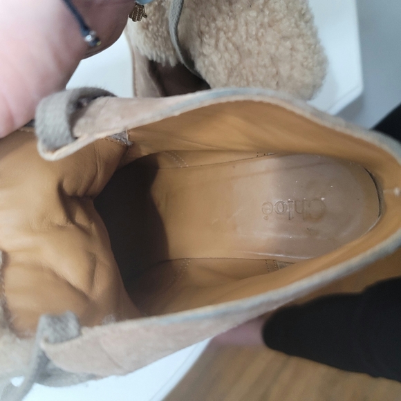 Chloe Peggy Suede Shearling Fur Wedge Bootie - Picture 4 of 7